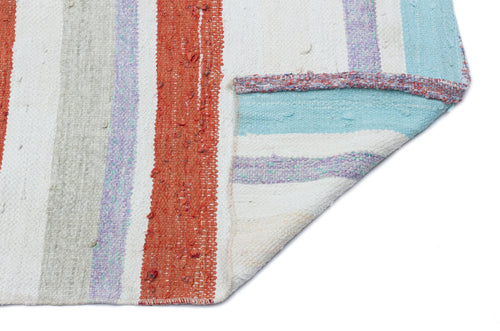 Girit Beige Striped Wool Handmade Area Rug 4'2" x 6'9"