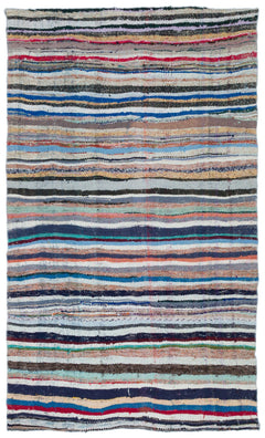 Girit Beige Striped Wool Handmade Area Rug 4'11" x 8'4"