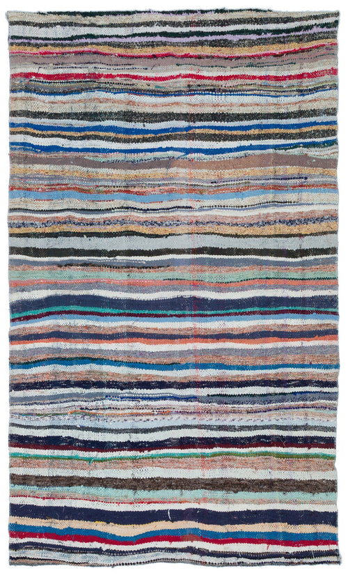 Girit Beige Striped Wool Handmade Area Rug 4'11" x 8'4"