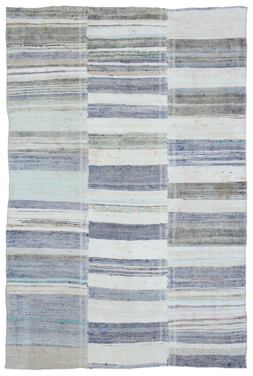 Girit Beige Striped Wool Handmade Area Rug 4'10" x 11'4"