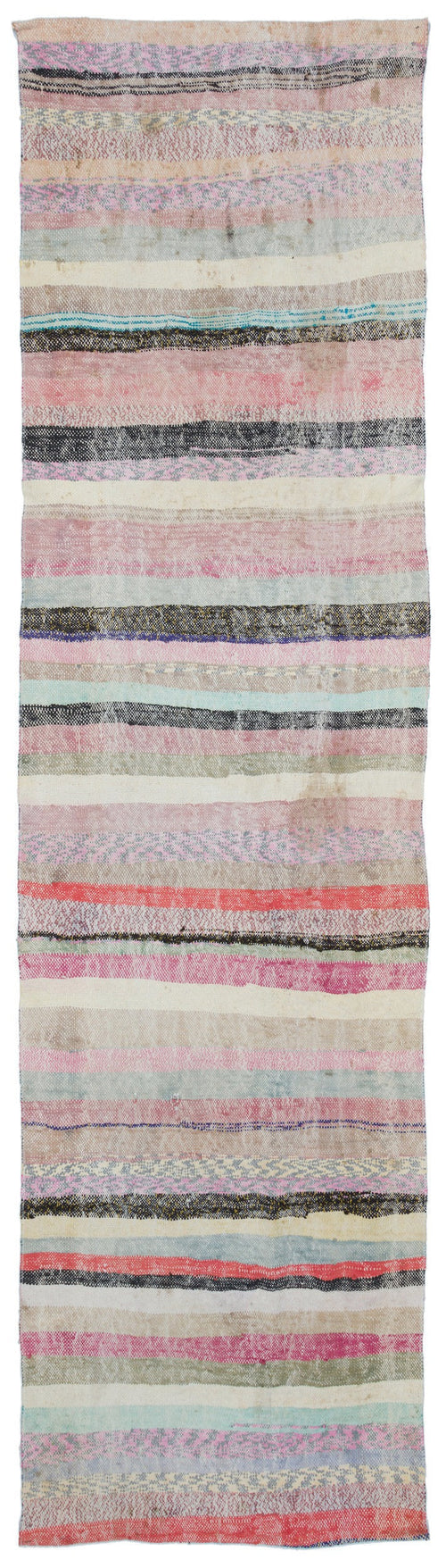 Girit Beige Striped Wool Handmade Area Rug 3'1" x 10'10"