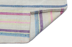 Girit Beige Striped Wool Handmade Area Rug 5'3" x 9'9"