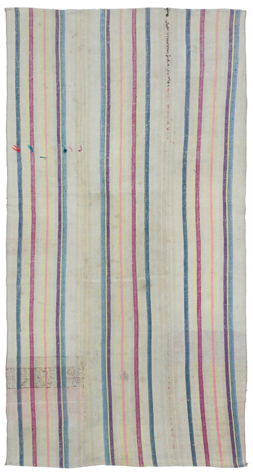 Girit Beige Striped Wool Handmade Area Rug 5'3" x 9'9"