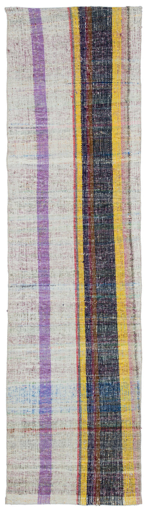 Girit Beige Striped Wool Handmade Area Rug 2'7" x 9'6"