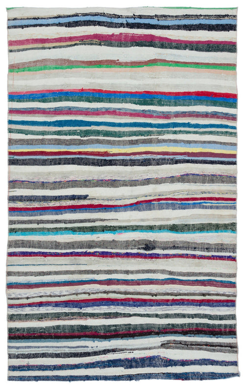 Girit 32470 Beige Striped Wool Handmade Area Rug 4'11" x 7'9"