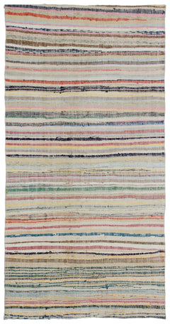 Girit Beige Striped Wool Handmade Area Rug 4'11" x 9'4"