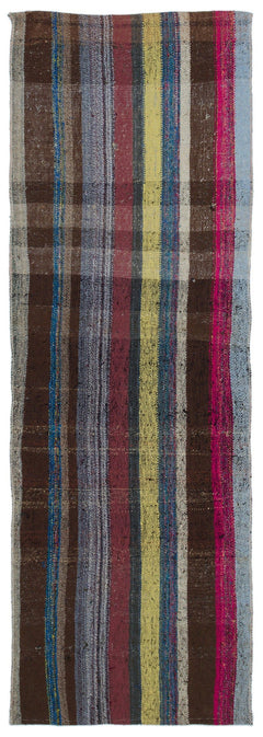 Girit Brown Striped Wool Handmade Area Rug 2'4" x 6'11"