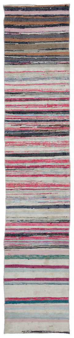 Girit Beige Striped Wool Handmade Area Rug 2'0" x 10'6"