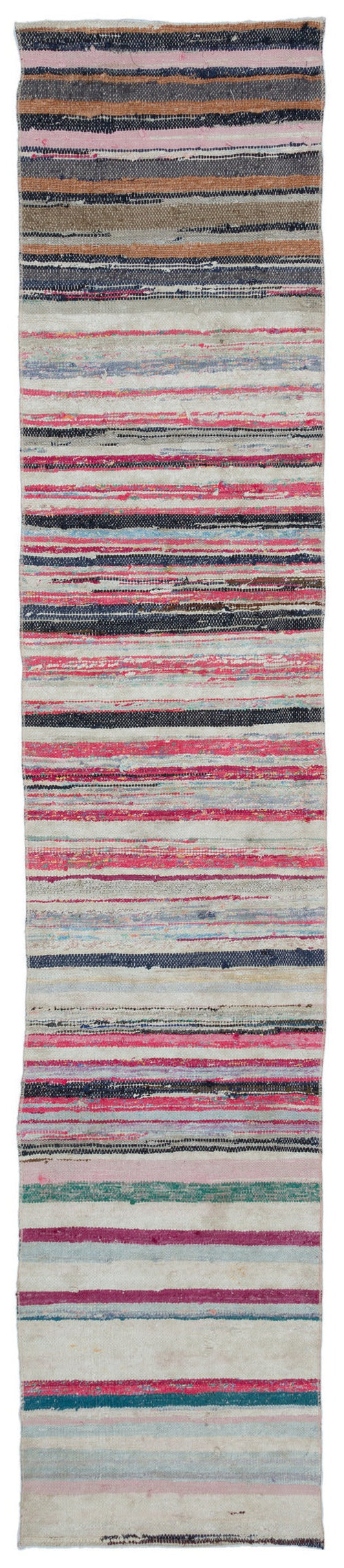 Girit Beige Striped Wool Handmade Area Rug 2'0" x 10'6"