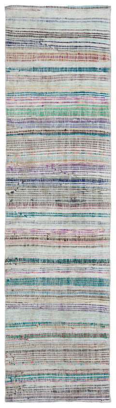 Girit Beige Striped Wool Handmade Area Rug 2'6" x 9'6"