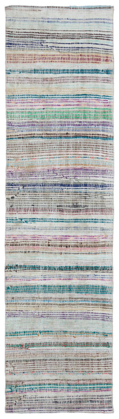 Girit Beige Striped Wool Handmade Area Rug 2'6" x 9'6"