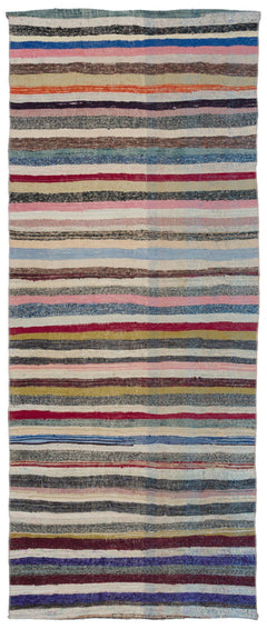 Girit Beige Striped Wool Handmade Area Rug 4'2" x 10'2"