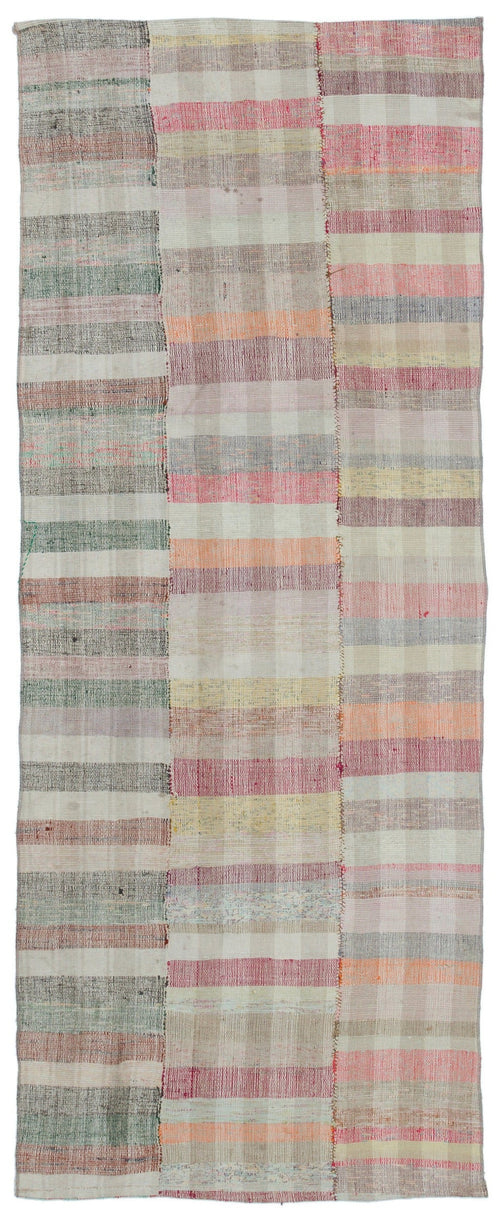 Girit Beige Striped Wool Handmade Area Rug 3'1" x 8'0"