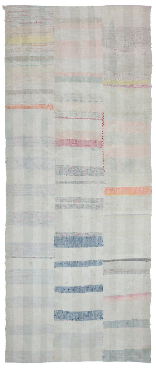 Girit Beige Striped Wool Handmade Area Rug 4'5" x 11'0"