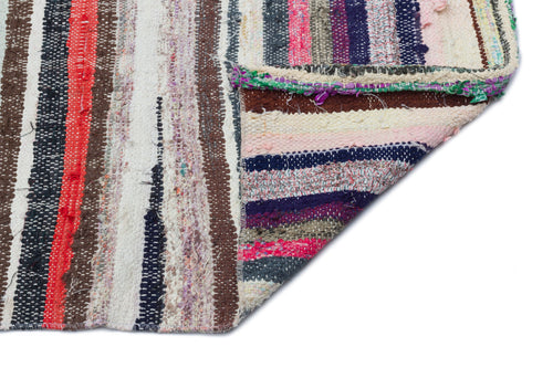 Girit Beige Striped Wool Handmade Area Rug 5'1" x 7'10"