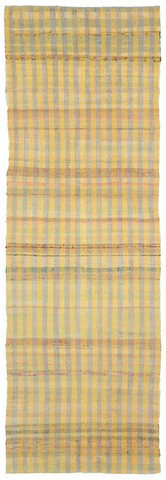 Girit Yellow Striped Wool Handmade Area Rug 3'9" x 11'2"