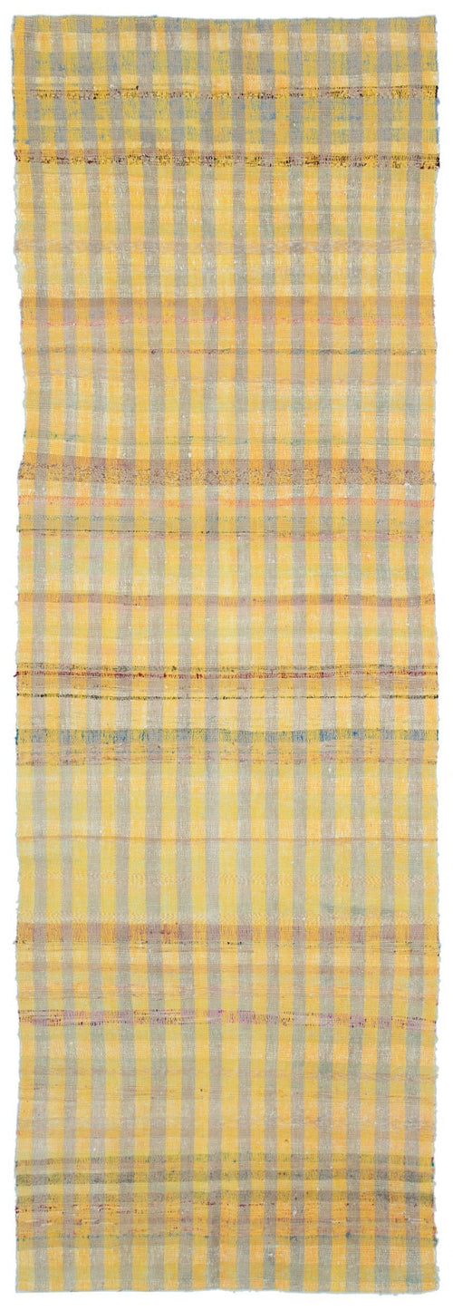 Girit Yellow Striped Wool Handmade Area Rug 3'9" x 11'2"