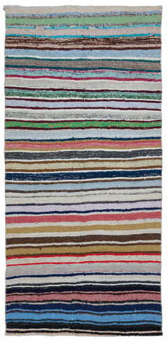 Girit Multy Striped Wool Handmade Area Rug 4'6" x 9'3"