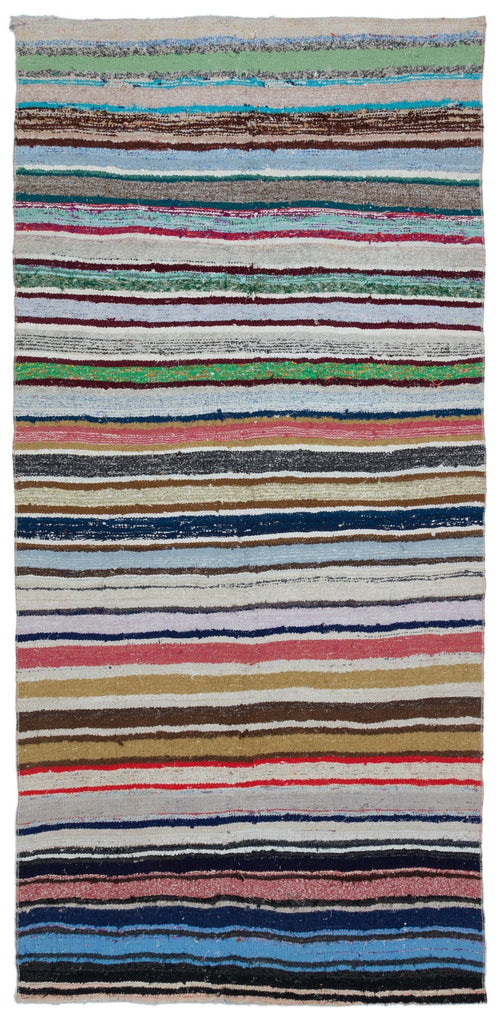 Girit Multy Striped Wool Handmade Area Rug 4'6" x 9'3"