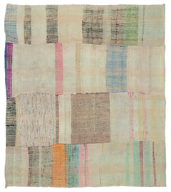 Girit Beige Striped Wool Handmade Area Rug 6'4" x 5'7"