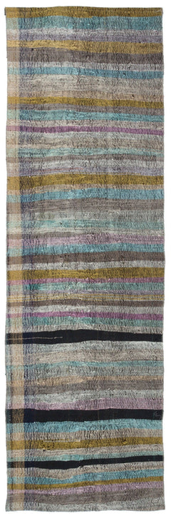 Girit Grey Striped Wool Handmade Area Rug 3'3" x 10'3"