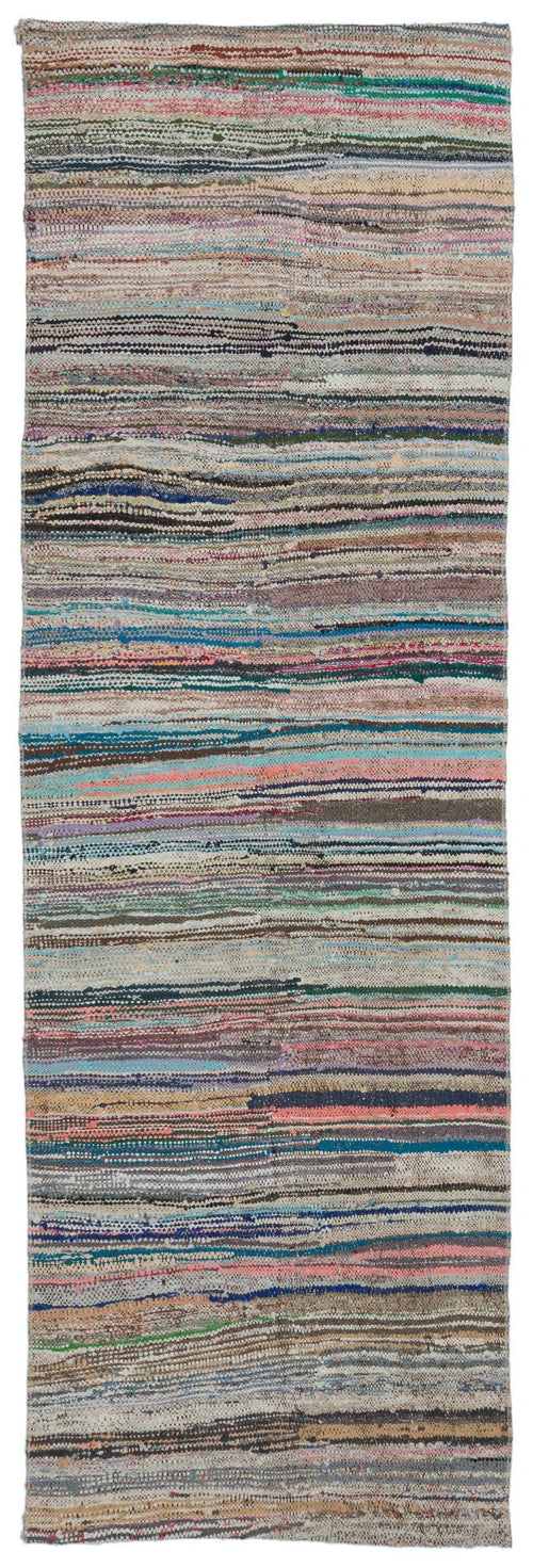 Girit Grey Striped Wool Handmade Area Rug 2'8" x 8'4"