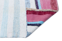 Girit Beige Striped Wool Handmade Area Rug 3'9" x 7'7"