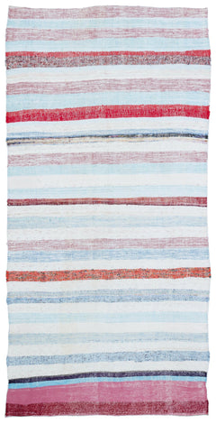 Girit Beige Striped Wool Handmade Area Rug 3'9" x 7'7"