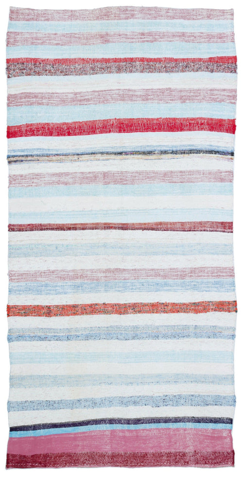 Girit Beige Striped Wool Handmade Area Rug 3'9" x 7'7"