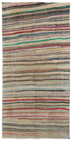 Girit Beige Striped Wool Handmade Area Rug 5'0" x 9'9"
