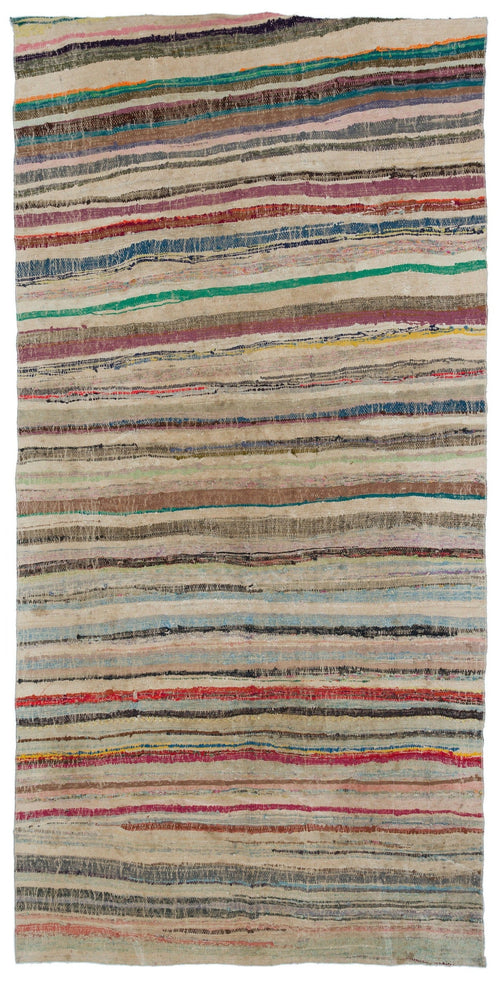 Girit Beige Striped Wool Handmade Area Rug 5'0" x 9'9"