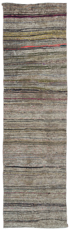 Girit Brown Striped Wool Handmade Area Rug 2'5" x 8'9"
