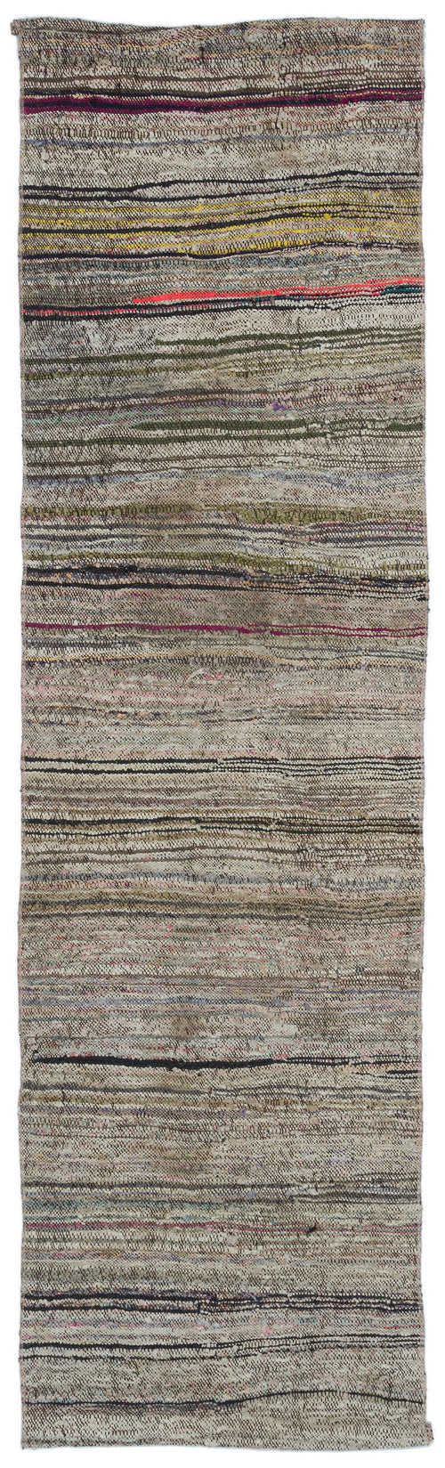 Girit Brown Striped Wool Handmade Area Rug 2'5" x 8'9"