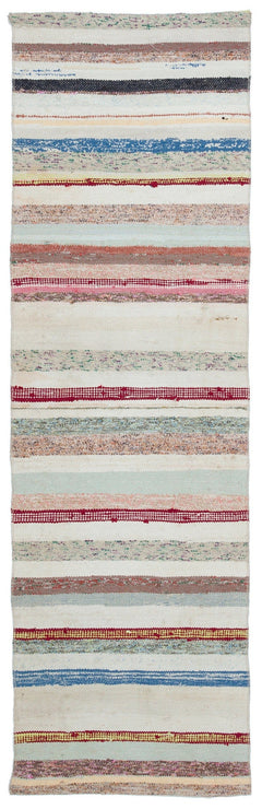 Girit Beige Striped Wool Handmade Area Rug 2'2" x 7'3"