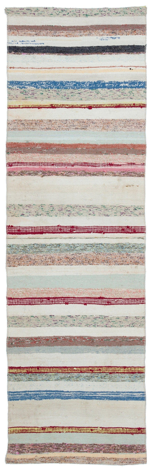 Girit Beige Striped Wool Handmade Area Rug 2'2" x 7'3"