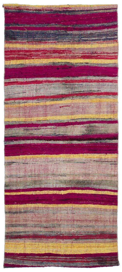 Girit Pink Striped Wool Handmade Area Rug 3'8" x 8'4"