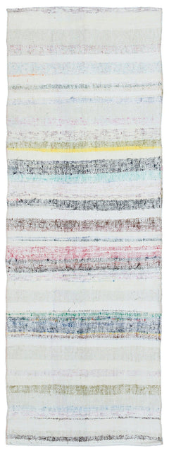 Girit Beige Striped Wool Handmade Area Rug 2'6" x 7'1"