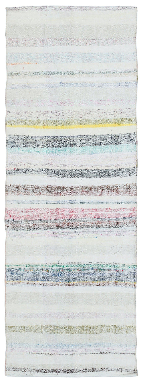 Girit Beige Striped Wool Handmade Area Rug 2'6" x 7'1"