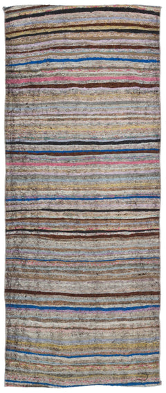 Girit Beige Striped Wool Handmade Area Rug 3'8" x 8'11"