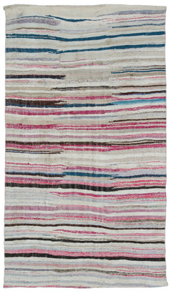 Girit Beige Striped Wool Handmade Area Rug 5'5" x 9'4"