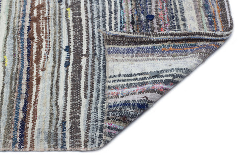 Girit Beige Striped Wool Handmade Area Rug 4'1" x 9'8"