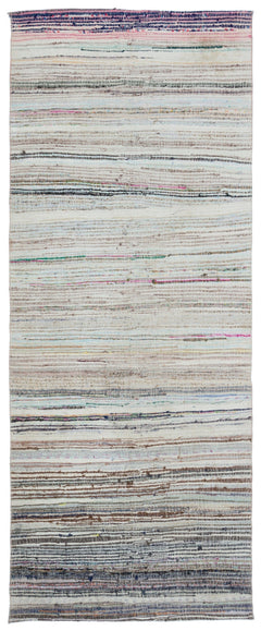 Girit Beige Striped Wool Handmade Area Rug 4'1" x 9'8"