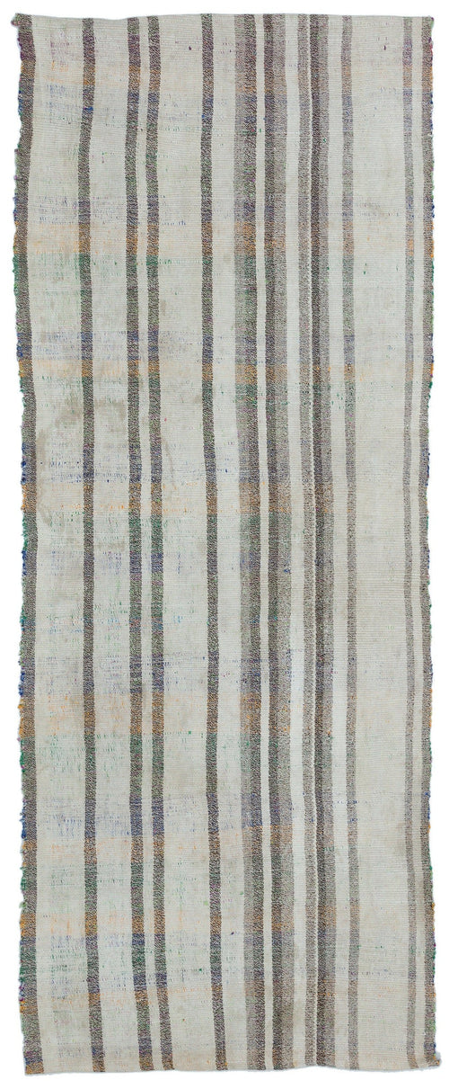 Girit Beige Striped Wool Handmade Area Rug 3'5" x 8'10"