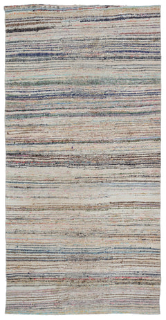 Girit Beige Striped Wool Handmade Area Rug 4'11" x 9'11"