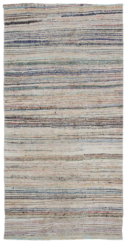 Girit Beige Striped Wool Handmade Area Rug 4'11" x 9'11"