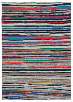 Girit Grey Striped Wool Handmade Area Rug 5'5" x 7'8"