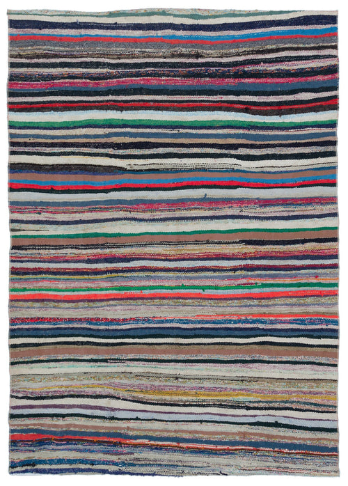 Girit Grey Striped Wool Handmade Area Rug 5'5" x 7'8"