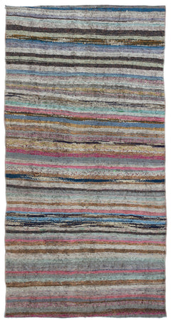 Girit Grey Striped Wool Handmade Area Rug 4'3" x 8'2"