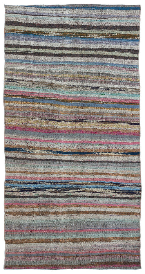 Girit Grey Striped Wool Handmade Area Rug 4'3" x 8'2"