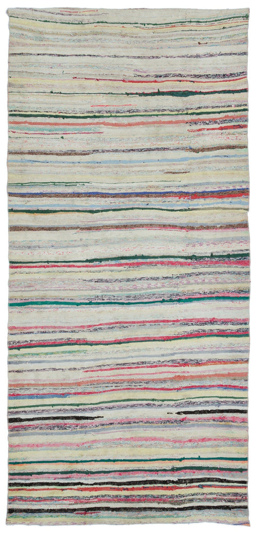 Girit Beige Striped Wool Handmade Area Rug 4'11" x 10'4"